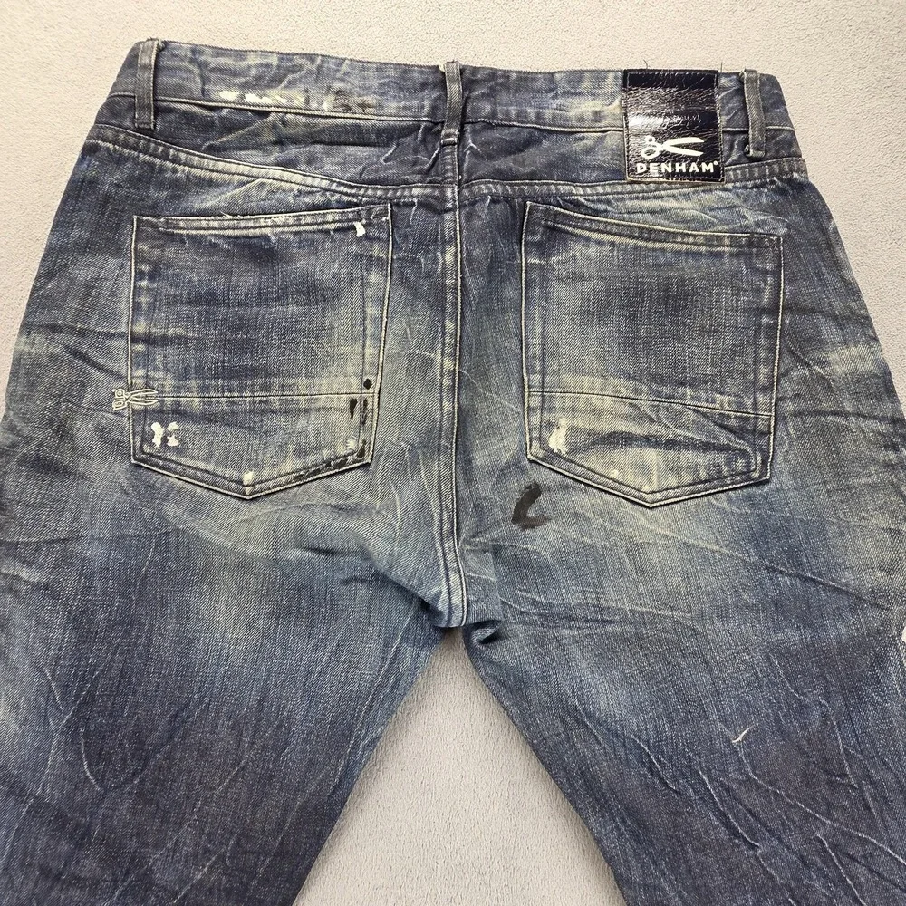 Denham Jeans Mens Blue Selvedge FRS Whiskers Honeycomb Thrashed Fits 34x27